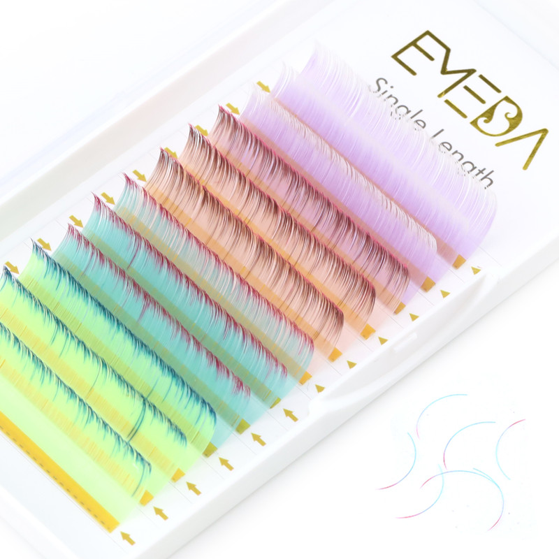 Neon lash and Rainbow colored lash extension with private label trays wholesale XJ53